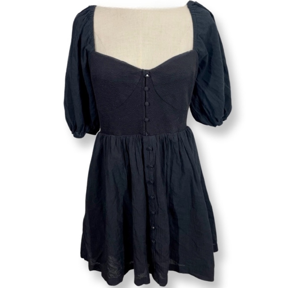 Maeve by Anthropologie Sweetheart Baby Doll Dress Puff Sleeve & Pockets Black M - Picture 2 of 14